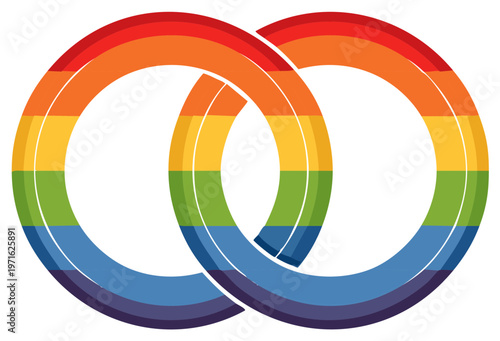 Linked Rainbow Circles - LGBTQ Pride Symbol, Connection, Unity, Colors