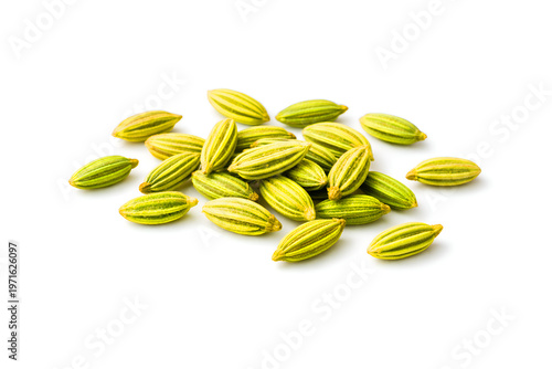 Scattered Fennel Seeds Isolated on Pure White Background