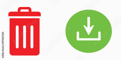 Red Trash Can and Green Download Icons
