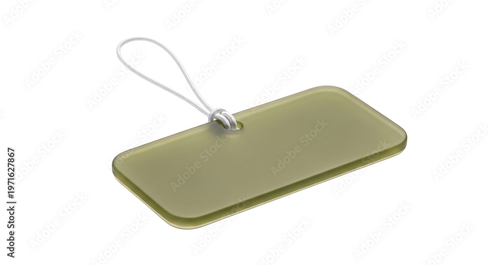 Fototapeta premium Blank shiny golden rectangle tag with white string loop.