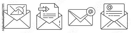 Email communication concept with different inbox and outbox symbol icons