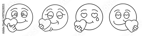 Black and White Line Art Depicting Four Unique Love Emoticons