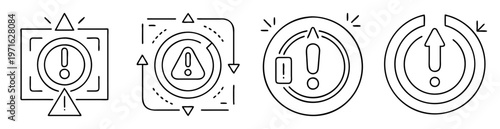 Various warning icons set depicting errors, alerts and uploading process concepts