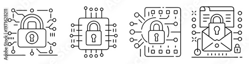 cybersecurity data protection icons showing digital safety and online security