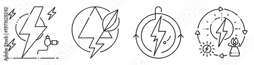 Renewable energy vector icon collection representing energy sources for sustainable development