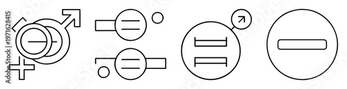 Combination of gender symbols, double line inside circles and arrow pointer