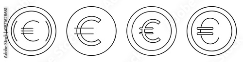Outlined euro symbols depicted in four progressively simplified coin designs