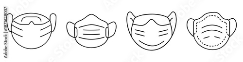 Three different shapes of face masks represented in black and white line art