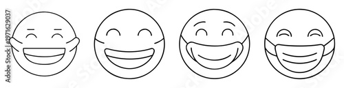 Progression of emoji faces from unprotected to protected with face mask drawing
