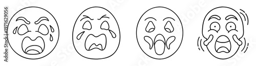 Emotion icons showing distress, sadness, fear, and shock in black outline