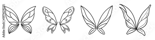 Four sets of line art fairy wings in different shapes and styles