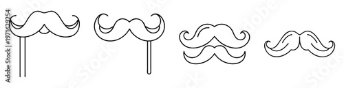 Set of comical outline mustache illustrations for silly party photo props
