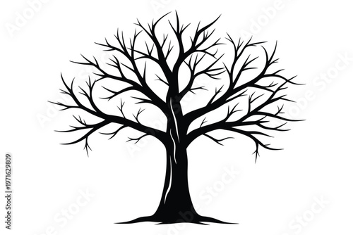 bare tree silhouette line art vector illustration