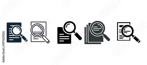  document investigation icons magnifying glasses examining files and records description a series of black and white icons depicting magnifying glasses inspecting