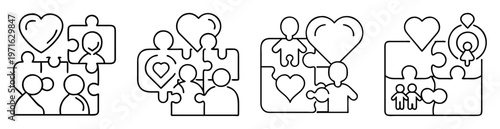 Teamwork Puzzle Pieces with People and Hearts Representing Unity and Collaboration
