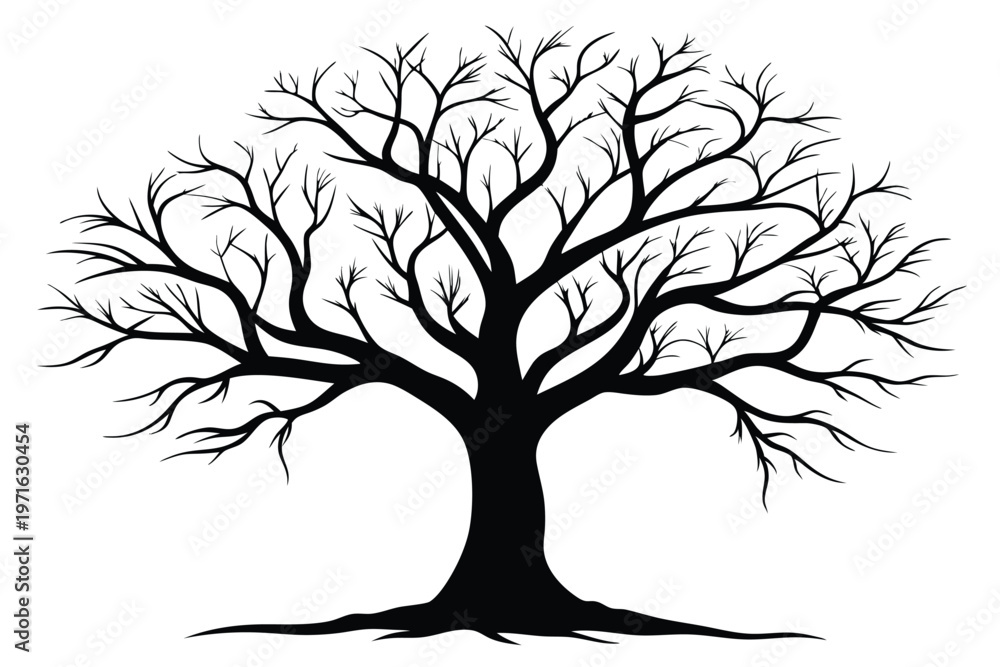 Fototapeta premium bare tree silhouette line art vector illustration