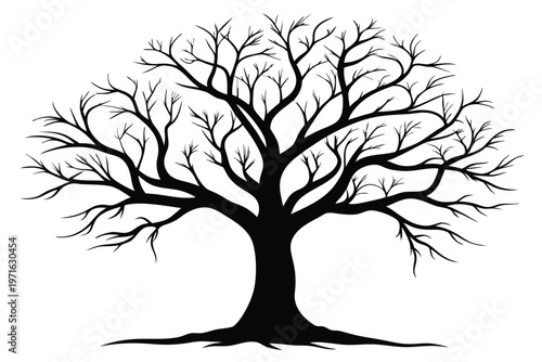 bare tree silhouette line art vector illustration