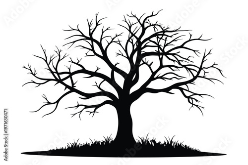 bare tree silhouette line art vector illustration