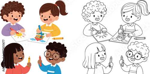 happy book and stationary pen pencil class room vector illustration of children learning kid color book