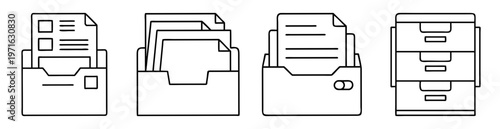 Outline illustration showing stacked file folders and drawers for organizing data