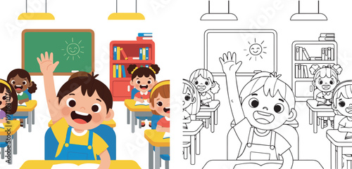happy book and stationary pen pencil class room vector illustration of children learning kid color book