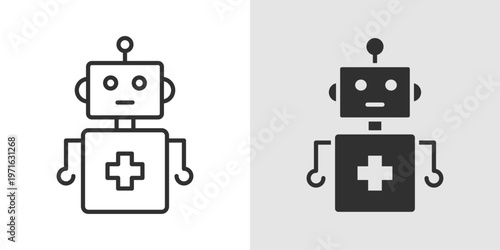 Health Robot Icon representing the use of robotics and artificial intelligence in healthcare for patient care, diagnostics, monitoring, and advanced medical assistance.