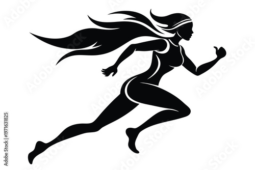 a woman running silhouette line art vector illustration