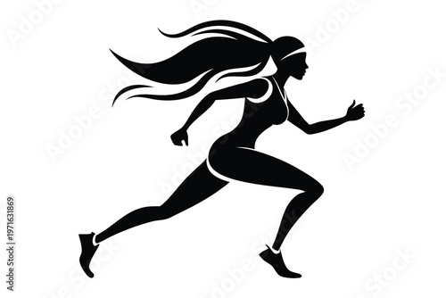 a woman running silhouette line art vector illustration