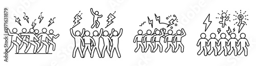 Illustrated stick figures in groups, symbolizing ideas, innovation, and inspiration