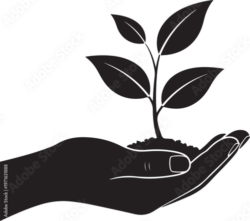 Hand holding a green sprout seedling is a nature growth illustration representing an eco environment and life ecology concept design symbol