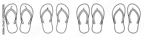 Black and white outline of flip flops arranged in a pattern