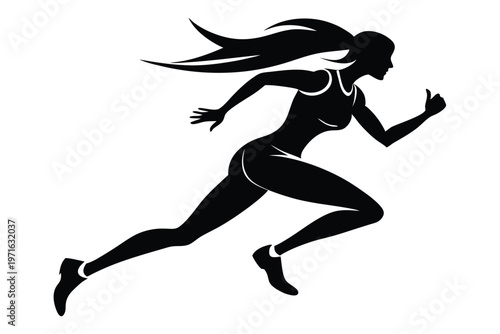a woman running silhouette line art vector illustration