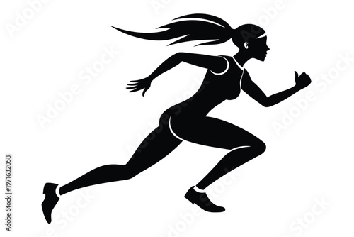 a woman running silhouette line art vector illustration
