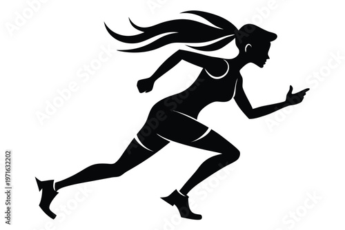 a woman running silhouette line art vector illustration