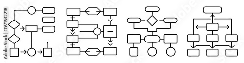 Different types of flowchart diagrams showing varied processes and data flow