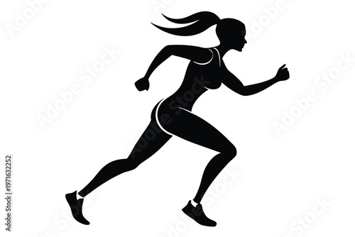 a woman running silhouette line art vector illustration