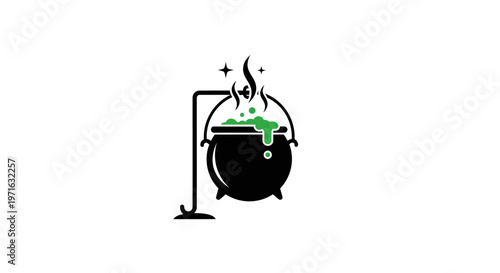 a black cauldron with green liquid.