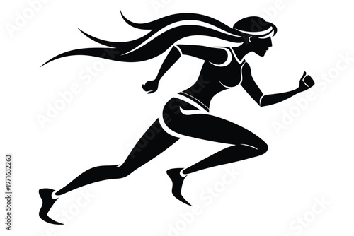 a woman running silhouette line art vector illustration