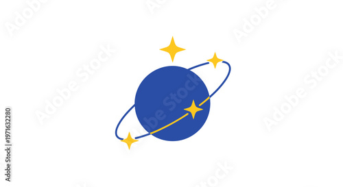 A blue planet with yellow stars.