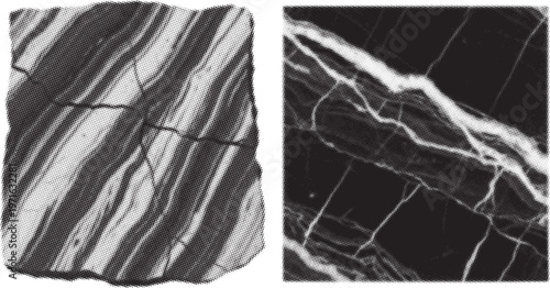 Halftone marble texture set, vintage comic pattern, retro poster with grunge, rough and crumpled texture