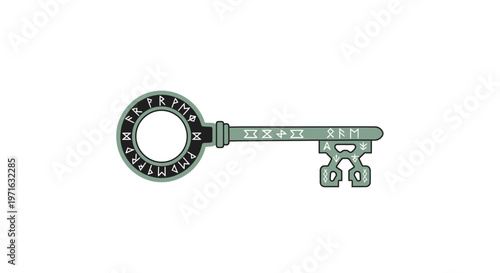 Vintage combination lock key illustration.