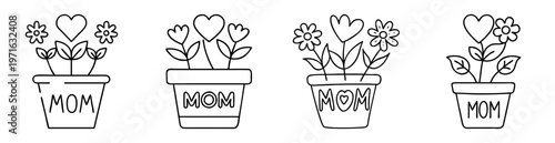 Cute Mother's Day doodle art featuring flowers and hearts in flower pots