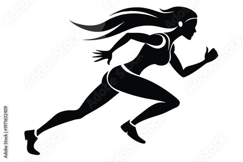 a woman running silhouette line art vector illustration