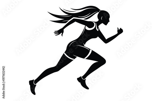 a woman running silhouette line art vector illustration