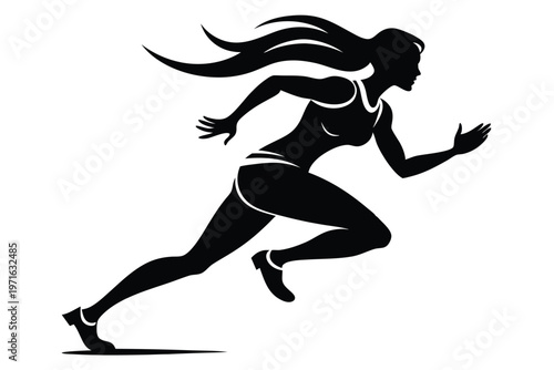 a woman running silhouette line art vector illustration