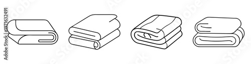 Stylized Line Art Illustration of Neatly Folded Towels in Varying Shapes