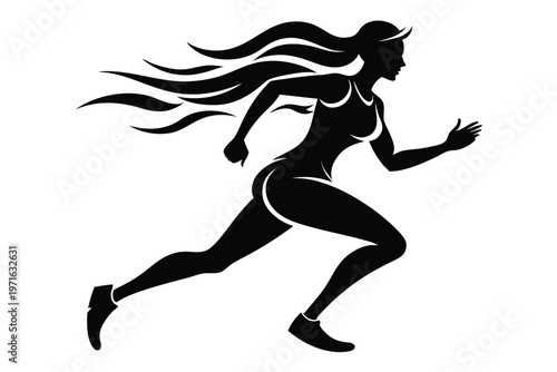 a woman running silhouette line art vector illustration