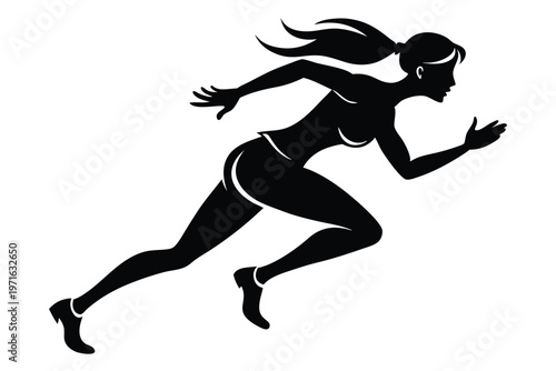 a woman running silhouette line art vector illustration