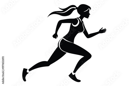 a woman running silhouette line art vector illustration