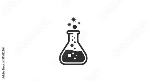 A simple black and white icon of a chemistry flask with smoke.